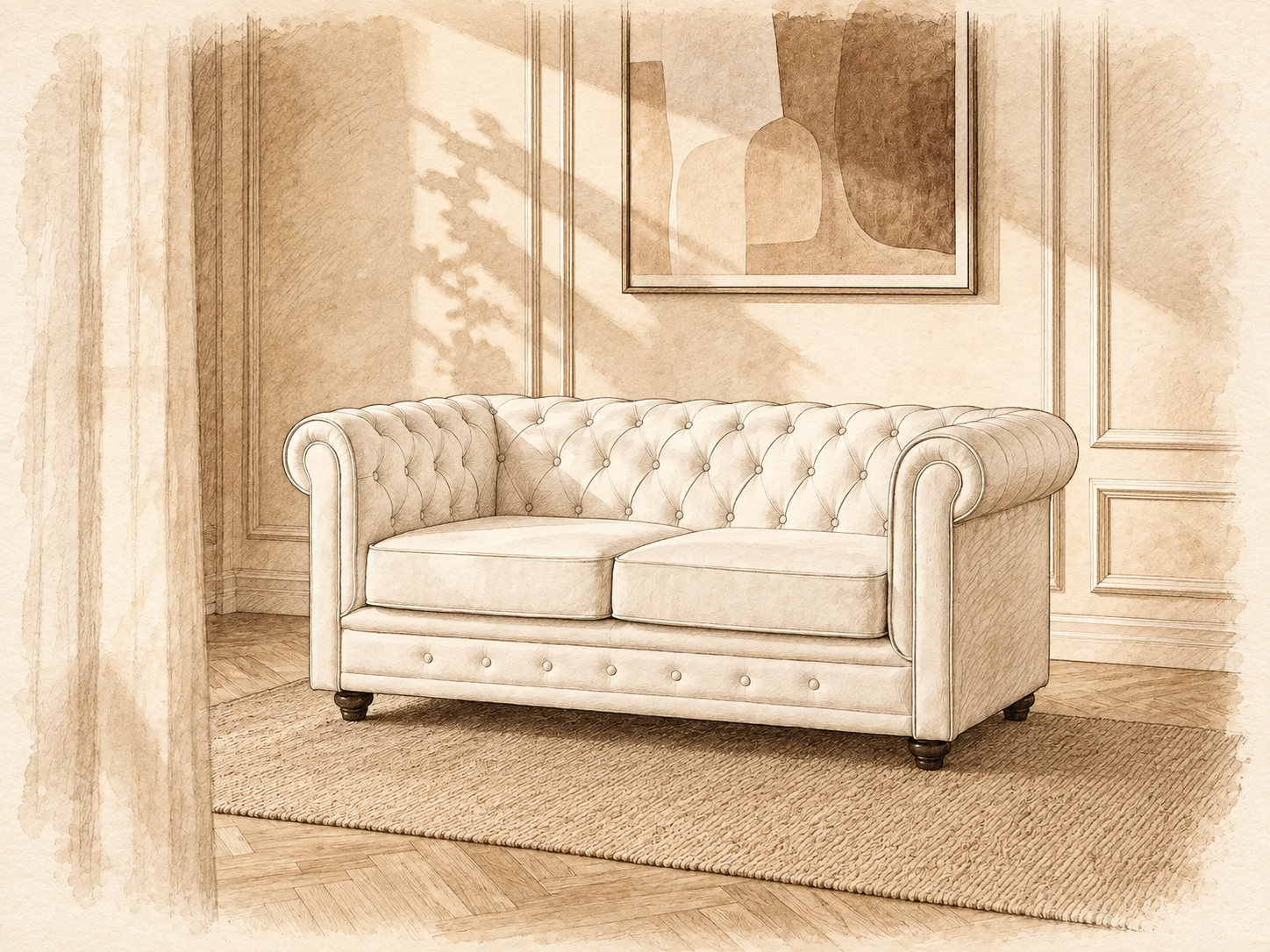 Croquis du canapé Chesterfield blanc